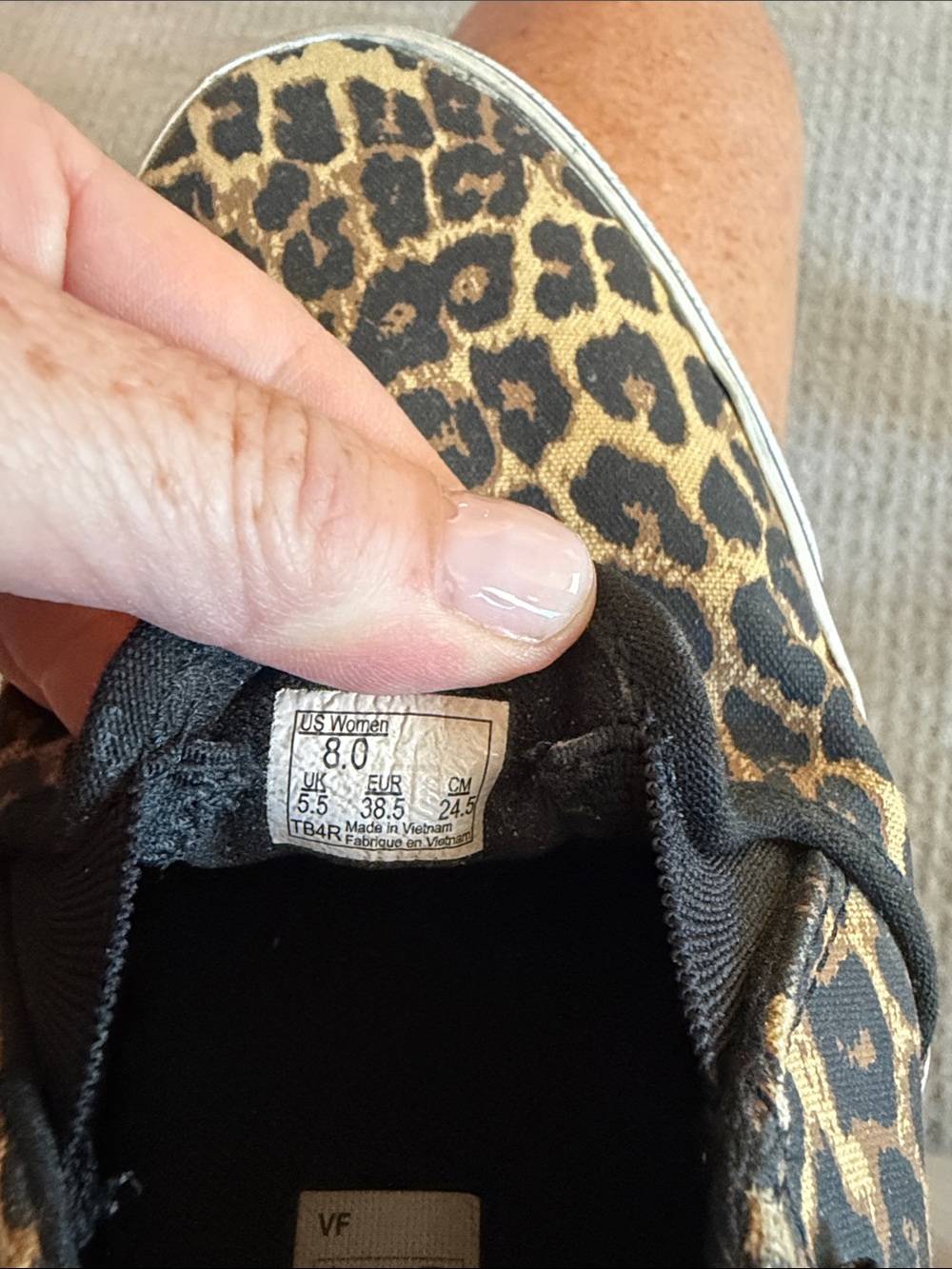 Women’s Vans Leopard Print Slip-On Sneakers — Black & Tan - Picture 2 of 4